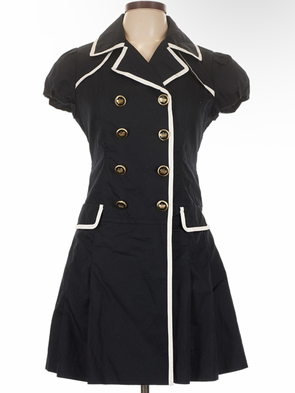 ELand Navy Double-Breasted Fit & Flare Cute quality Dress White Trim buttons
